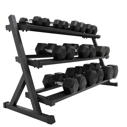 1-20kg Rubber Hex Dumbbell & 3 Tier Rack Package
